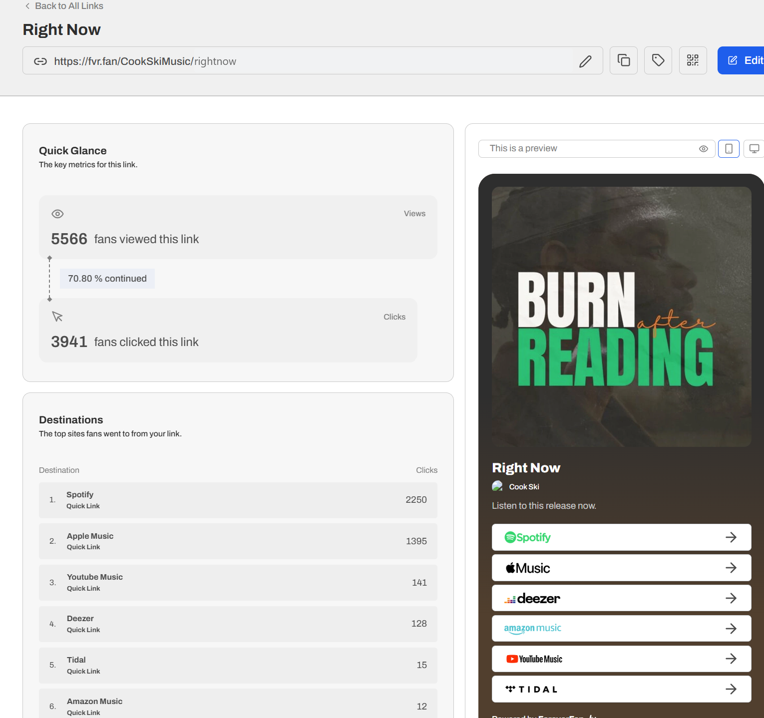 Right Now by Cook Ski campaign artwork and smart-link analytics